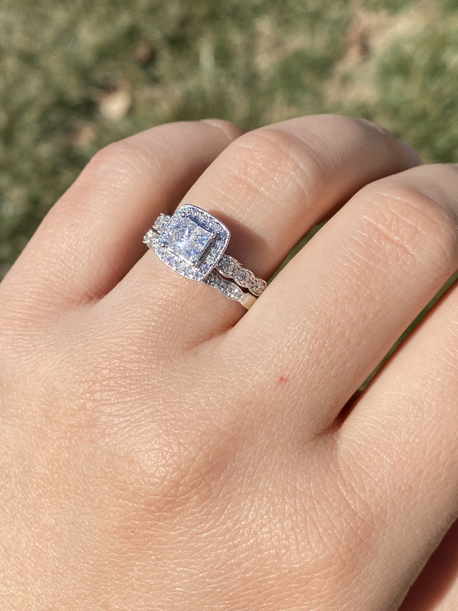 The Llanfair: Ladies 14K Mystery Set Diamond Engagement Ring and Wedding Band Bridal Set - Image 11