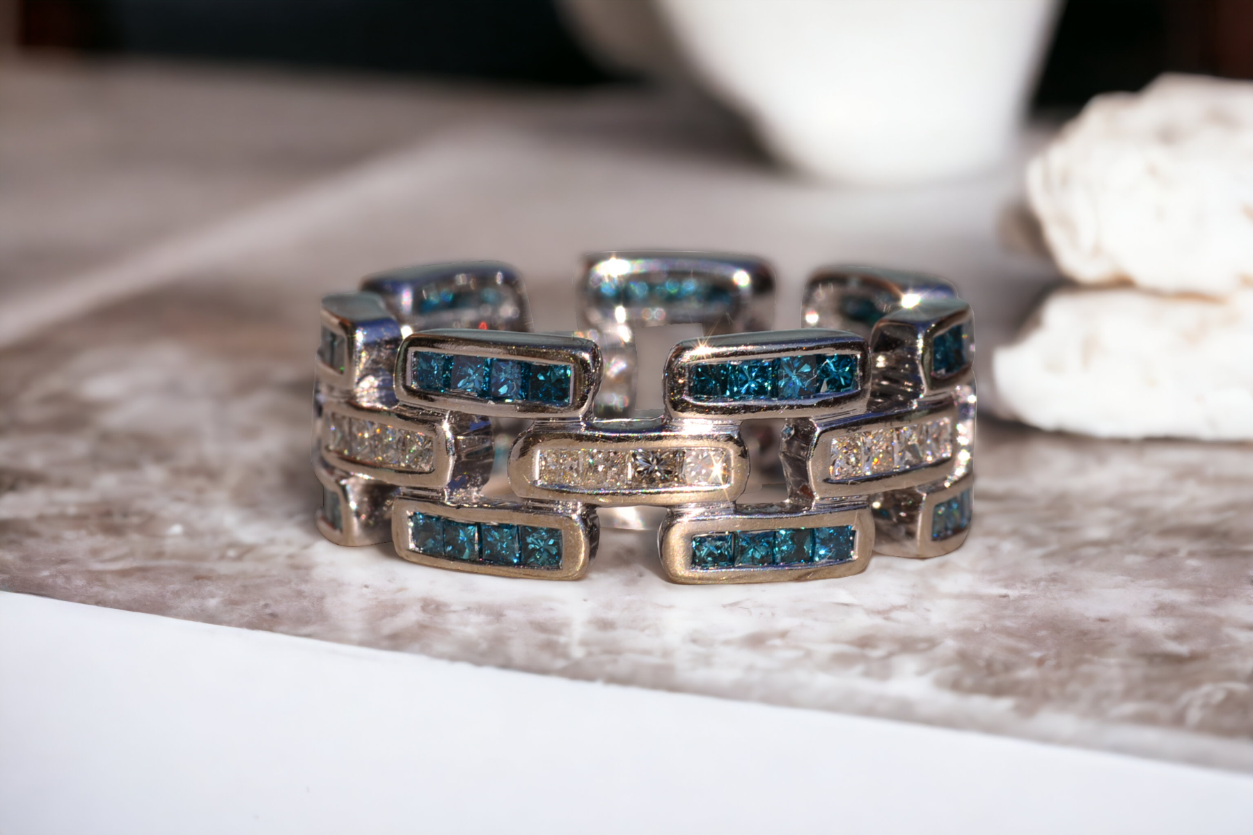 The Kulin West: Blue and White Diamond Eternity Band in White Gold - Image 6
