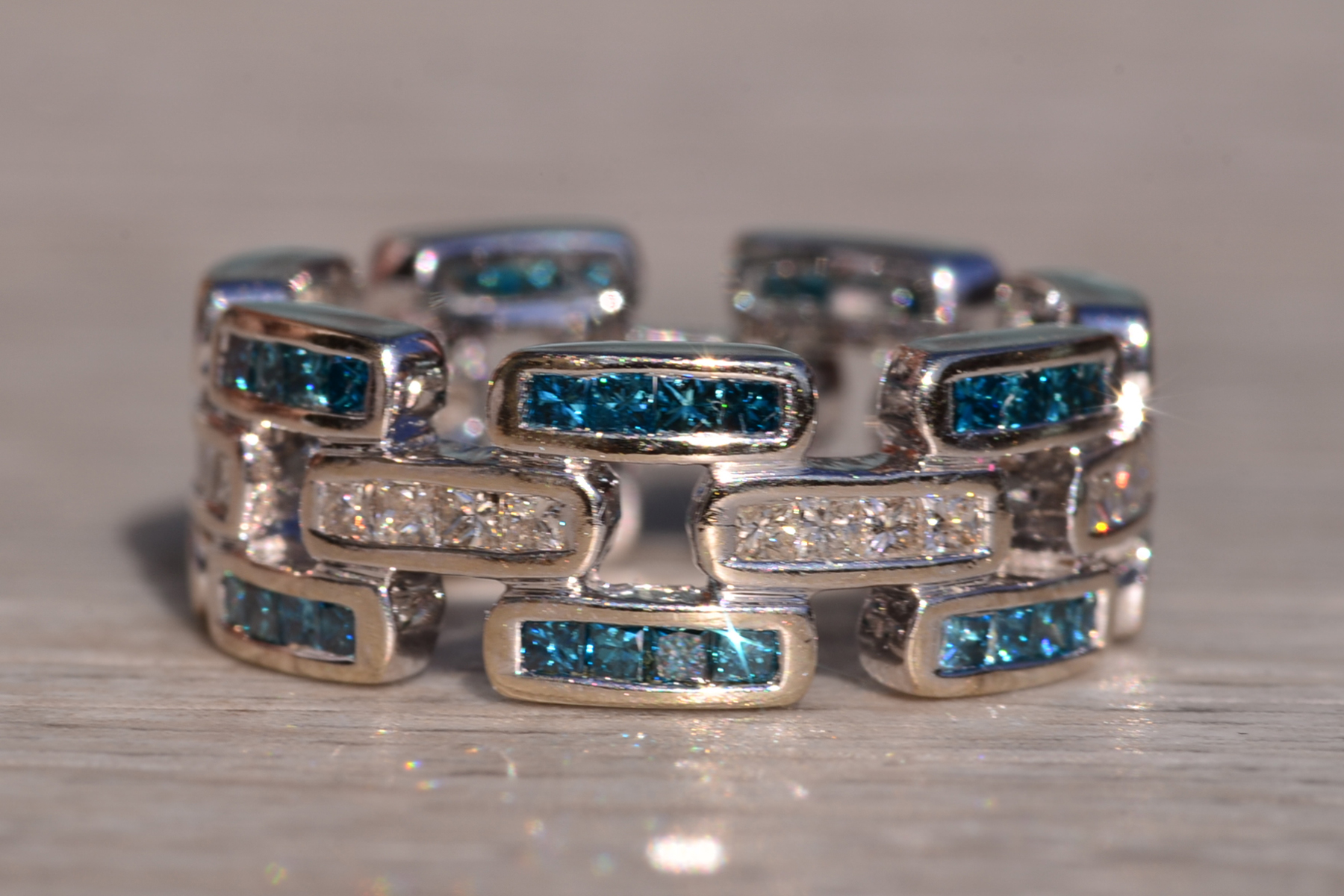 The Kulin West: Blue and White Diamond Eternity Band in White Gold - Image 5