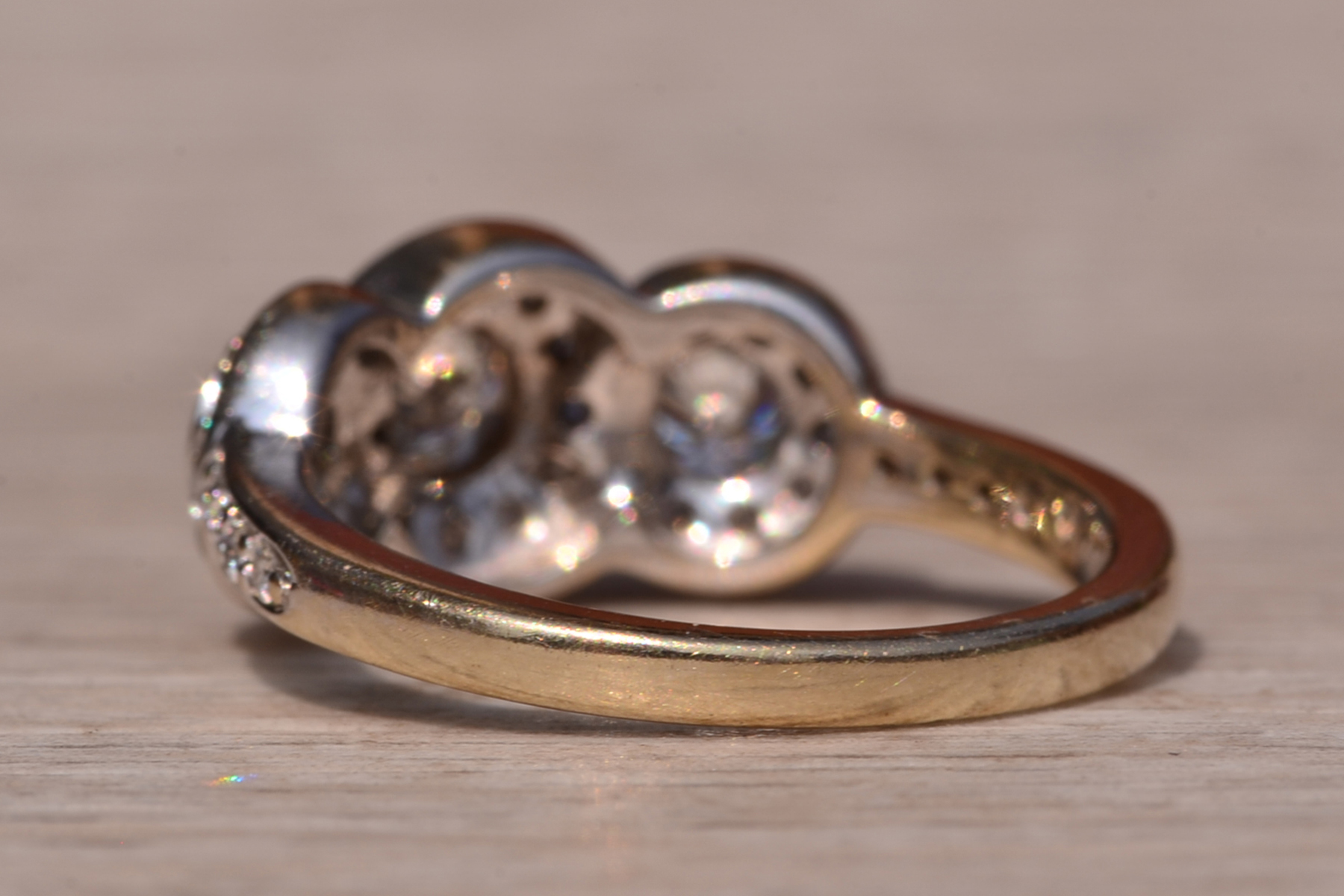 The Coast Road: Three Stone Halo Ring set with Natural Diamonds - Image 4