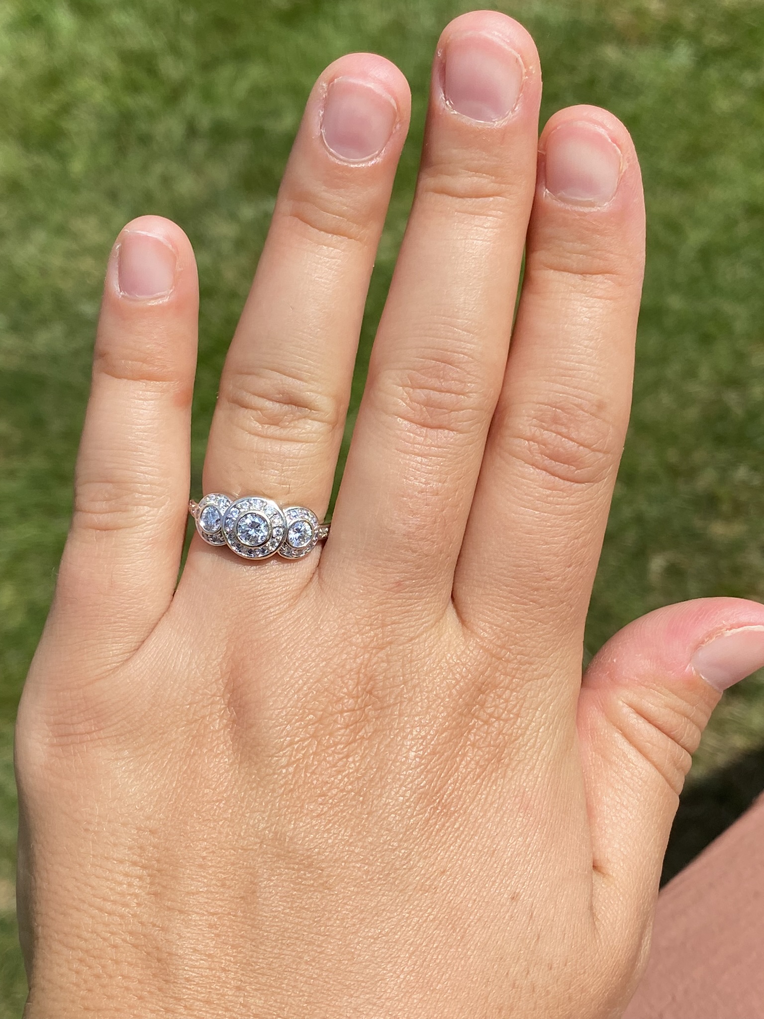 The Coast Road: Three Stone Halo Ring set with Natural Diamonds - Image 8