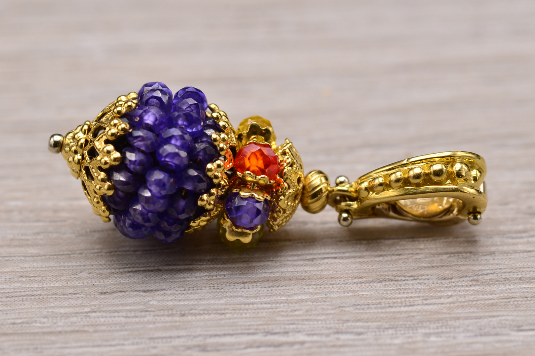 SOLD - The Sunday: Vintage Yellow Gold Signed Amethyst Bead Pendant - Image 2