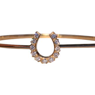 SOLD - The Horseshoe: Vintage Yellow Gold Solid Horse Shoe Bangle Bracelet with Diamonds