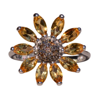 SOLD - The Sunflower: White Gold Sunflower Ring with Diamonds and Citrine