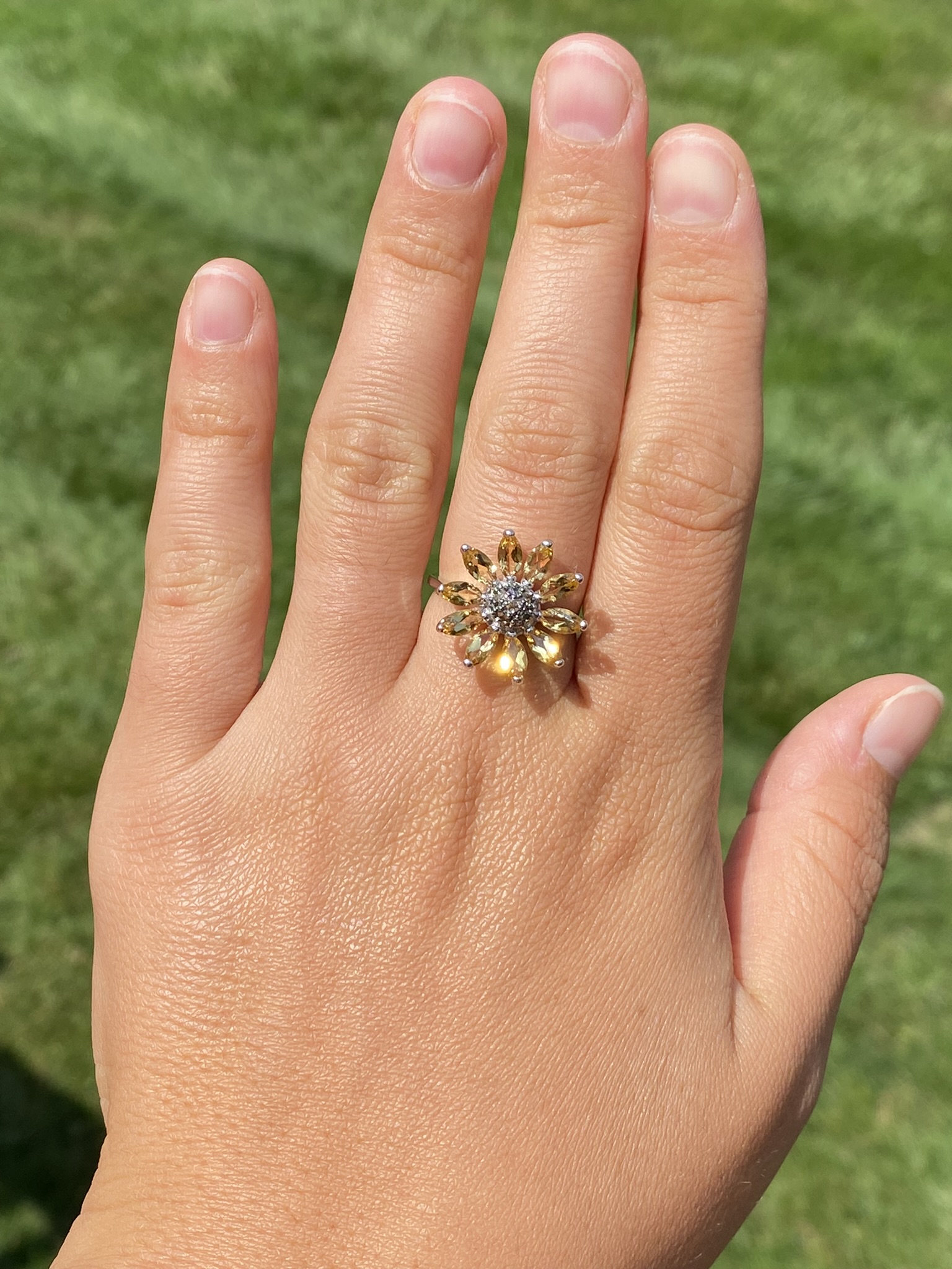 SOLD - The Sunflower: White Gold Sunflower Ring with Diamonds and Citrine - Image 9