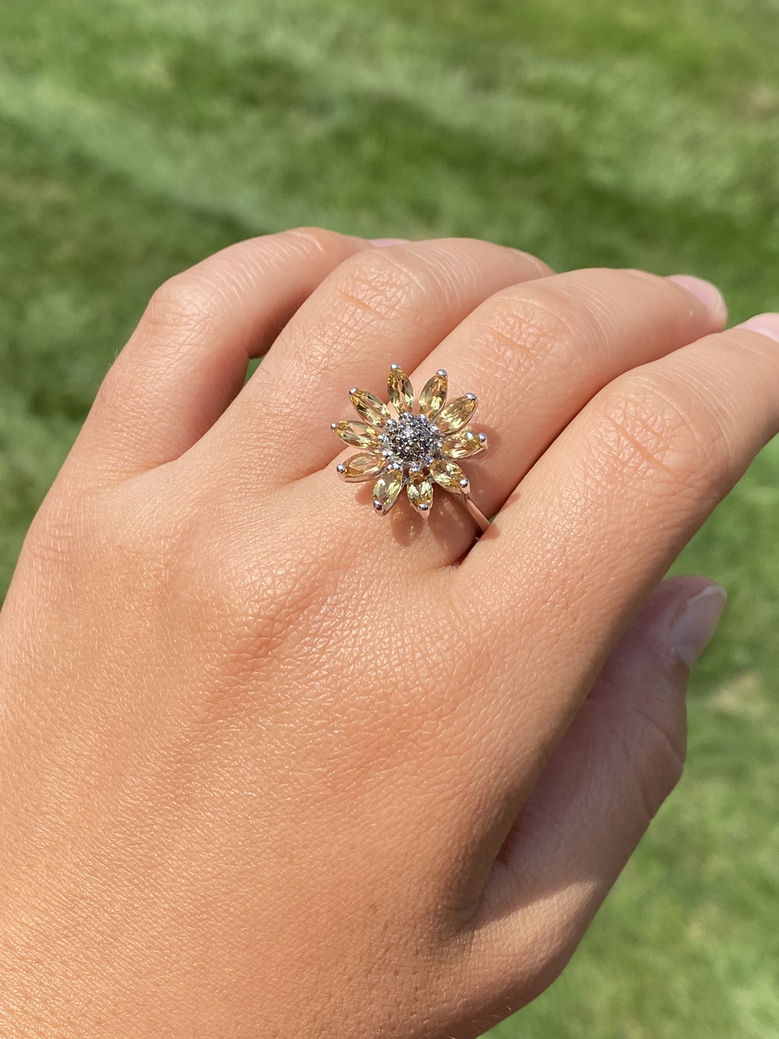 SOLD - The Sunflower: White Gold Sunflower Ring with Diamonds and Citrine - Image 10