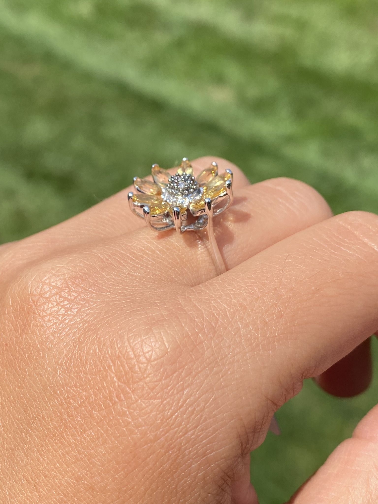 SOLD - The Sunflower: White Gold Sunflower Ring with Diamonds and Citrine - Image 11
