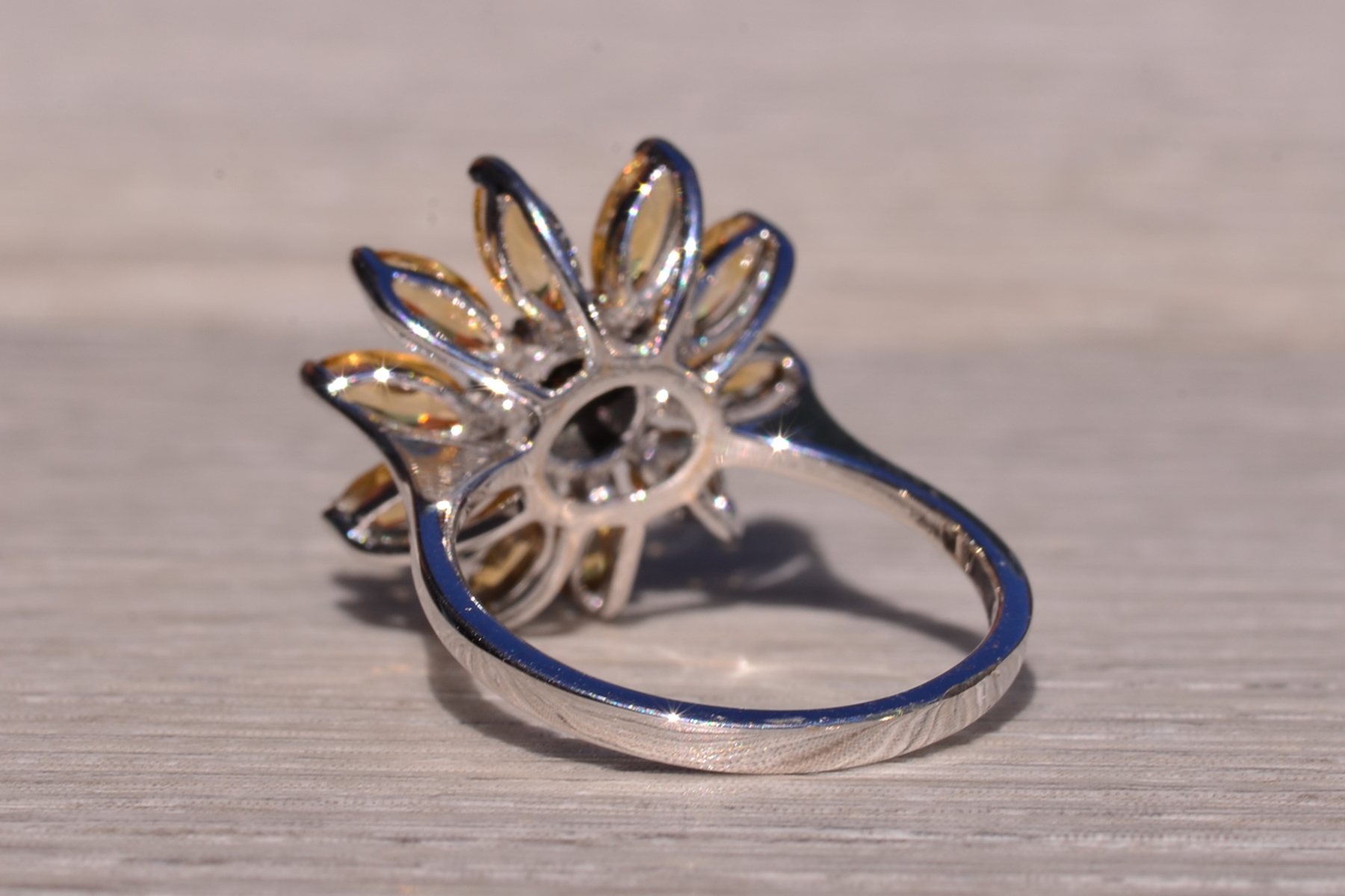 SOLD - The Sunflower: White Gold Sunflower Ring with Diamonds and Citrine - Image 4