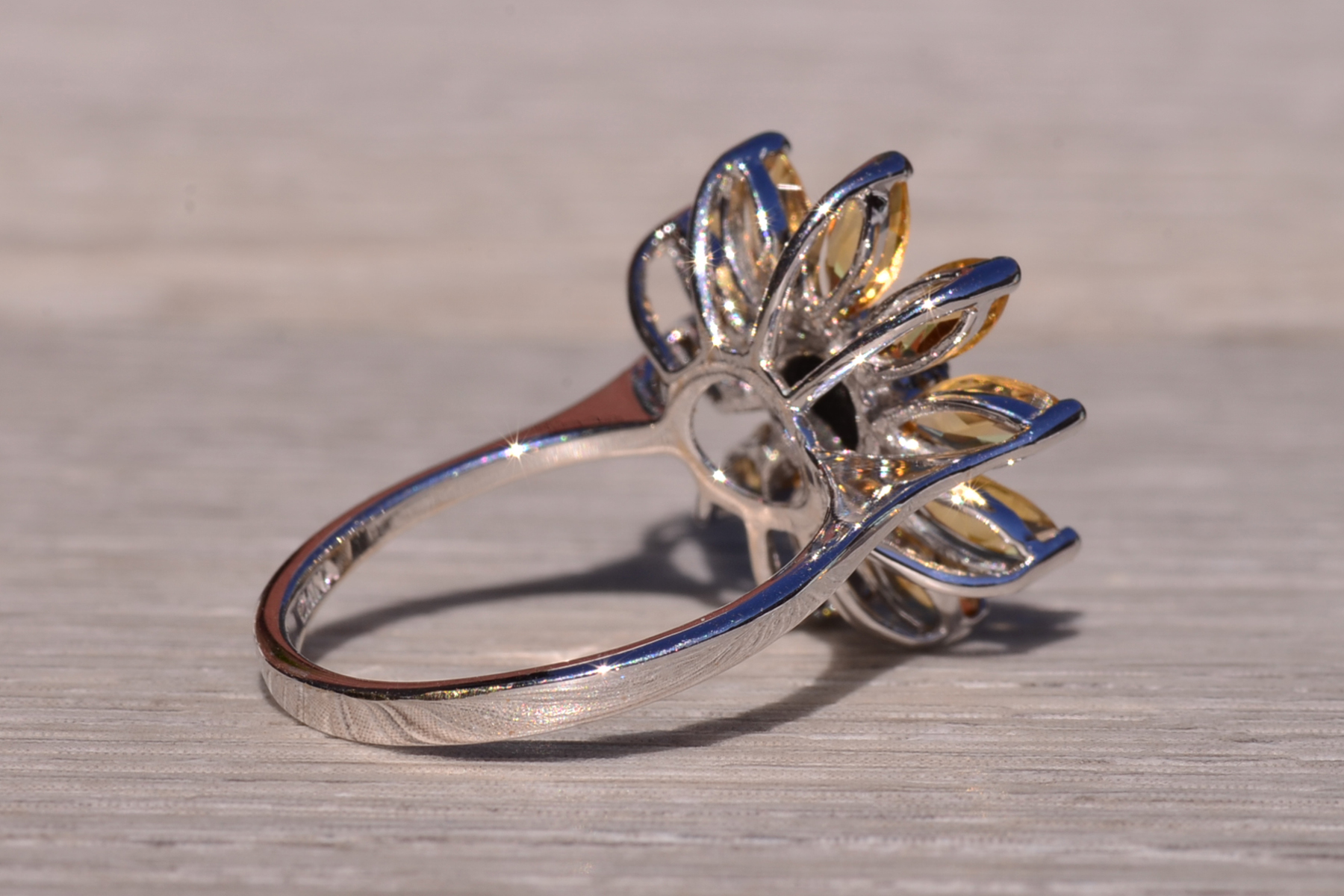 SOLD - The Sunflower: White Gold Sunflower Ring with Diamonds and Citrine - Image 5