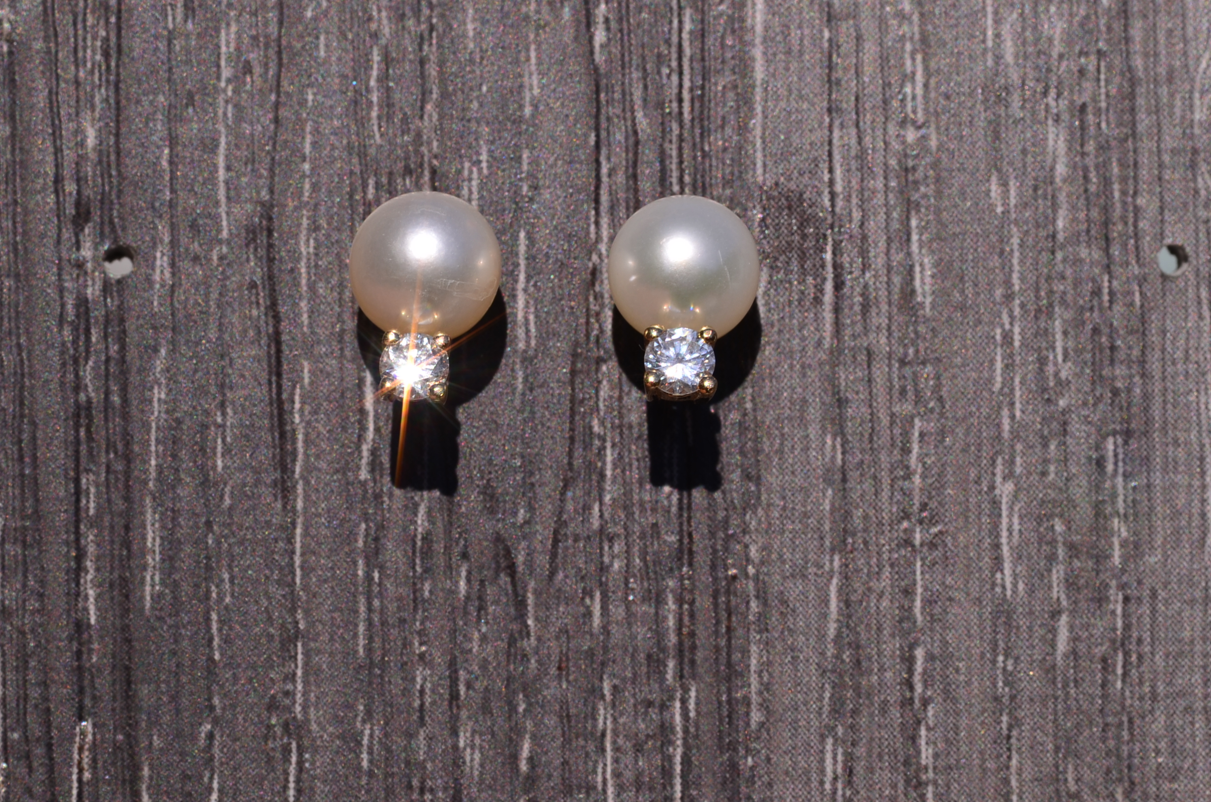 SOLD - The Royan: Pearl and Diamond Studs in Yellow Gold - Image 2