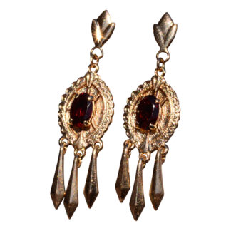The Agen: Garnet Dangler Earrings in Yellow Gold
