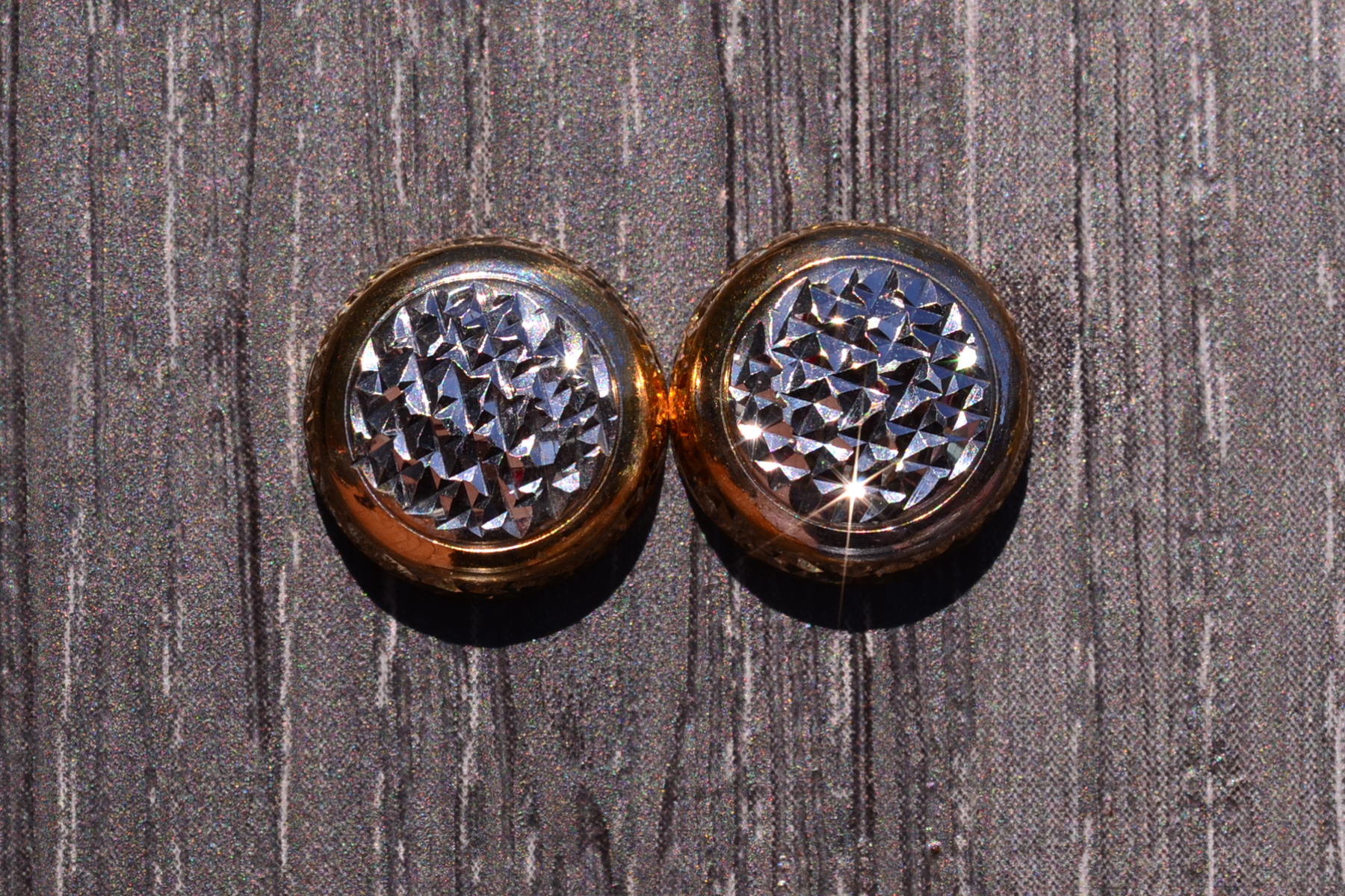 The Button: Two Tone Diamond Cut Button Earrings - Image 2