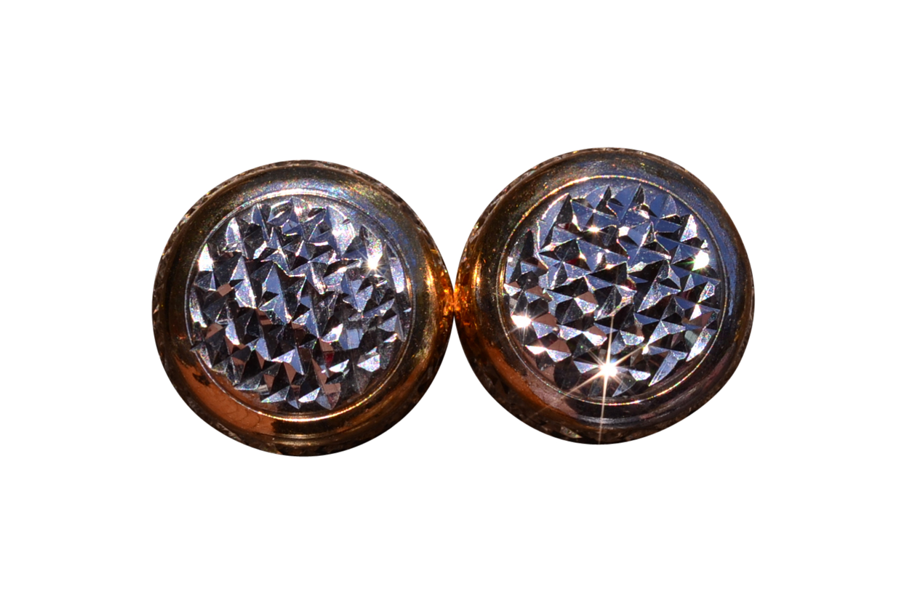 The Button: Two Tone Diamond Cut Button Earrings