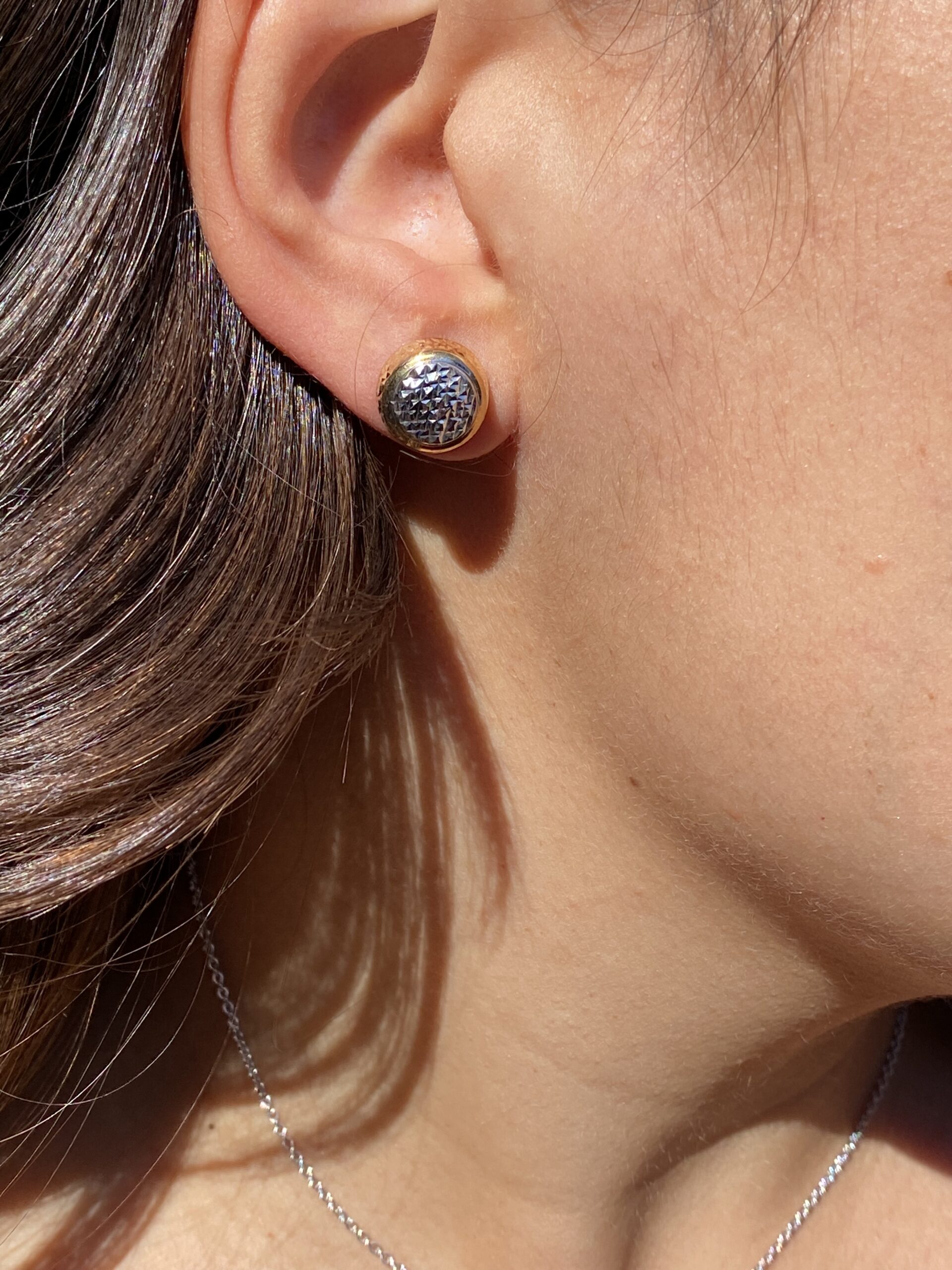The Button: Two Tone Diamond Cut Button Earrings - Image 4