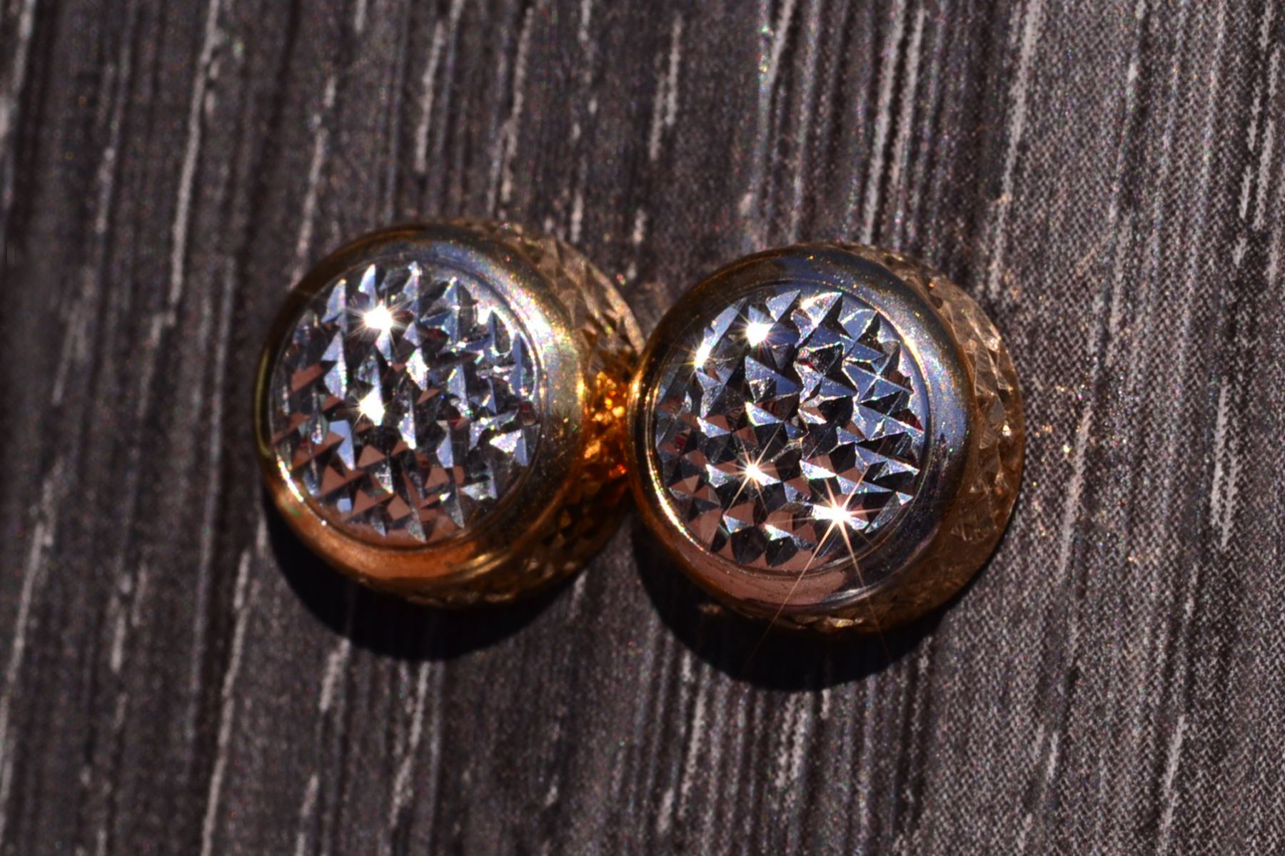 The Button: Two Tone Diamond Cut Button Earrings - Image 3