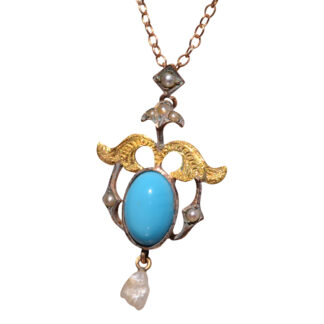 The Blios: Art Nouveau Necklace with Turquoise, Seed Pearl, and Natural Pearl