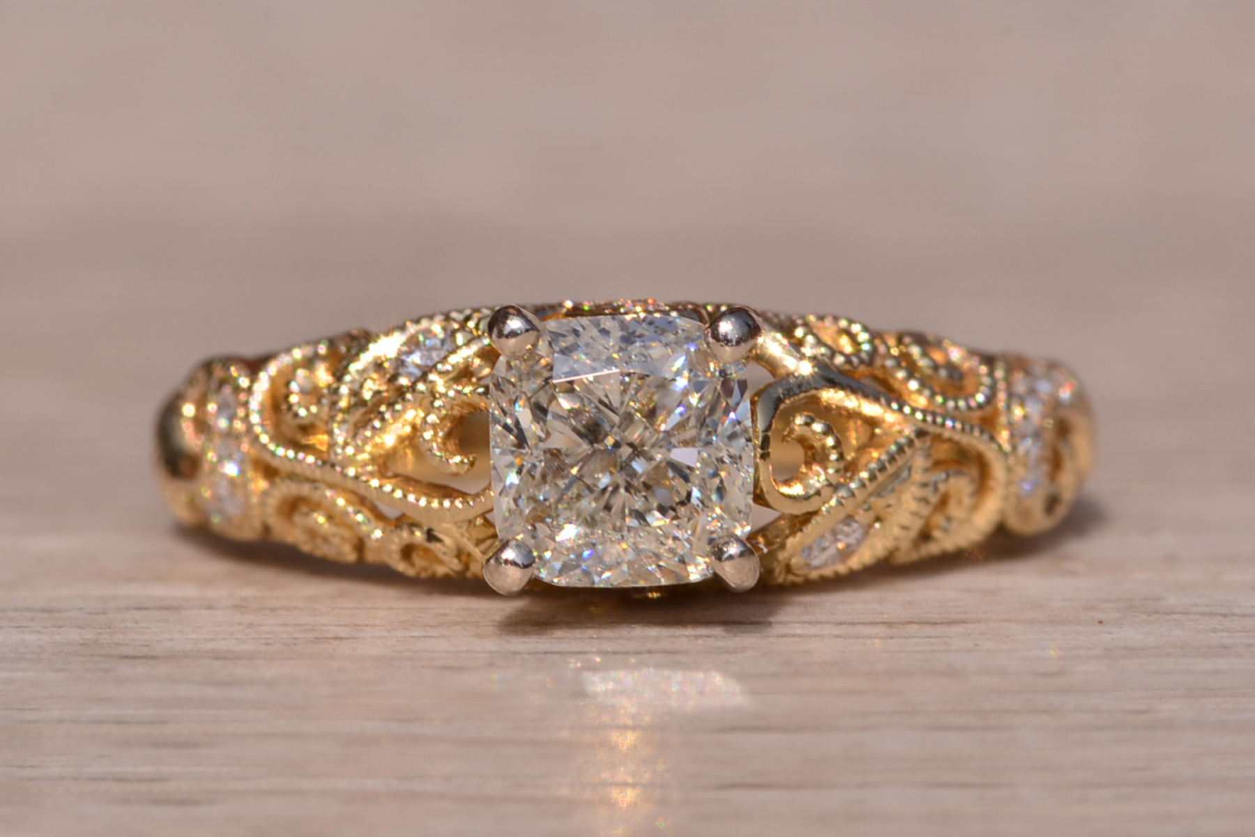 SOLD - The Big Reed Path Duo: Signed Shane and Co Ring set with Cushion Cut Natural Diamond - Image 2