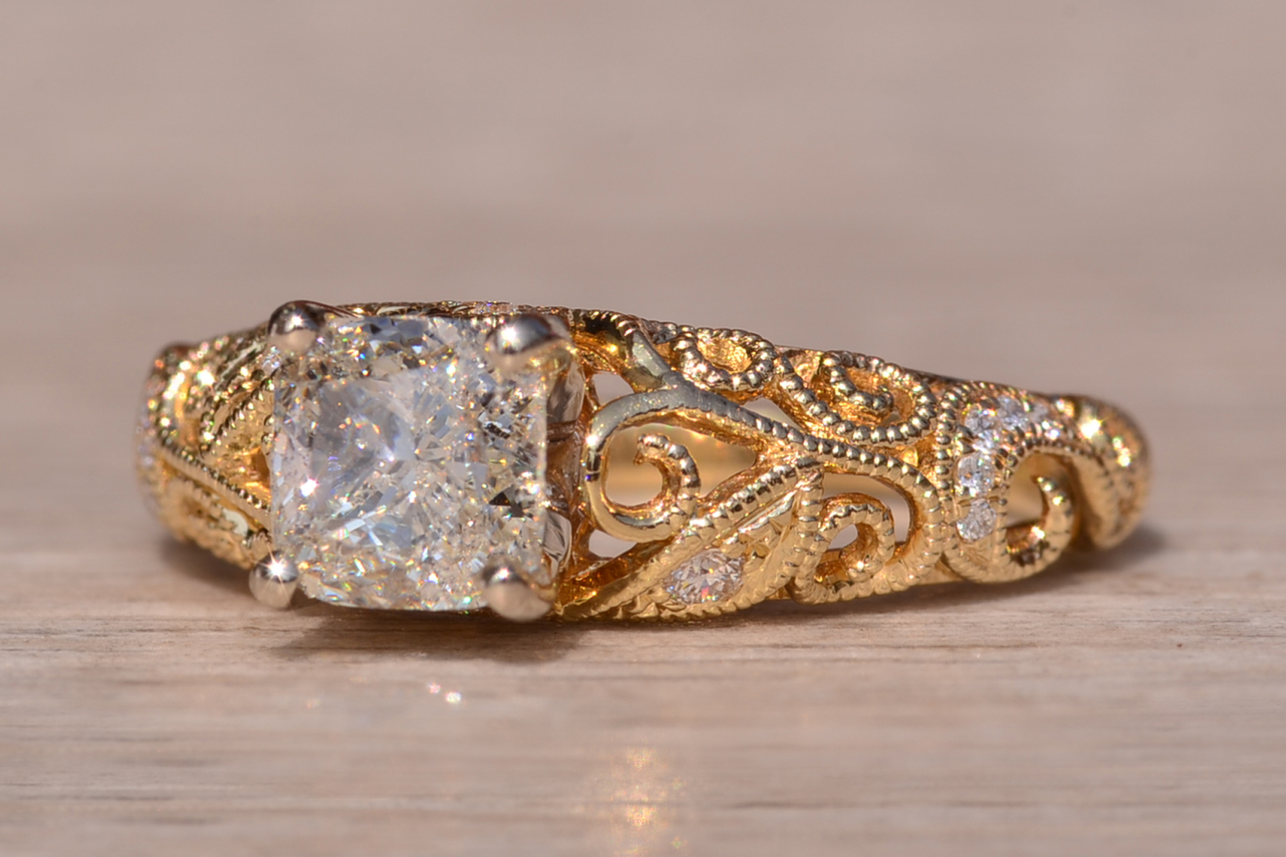 SOLD - The Big Reed Path Duo: Signed Shane and Co Ring set with Cushion Cut Natural Diamond - Image 3
