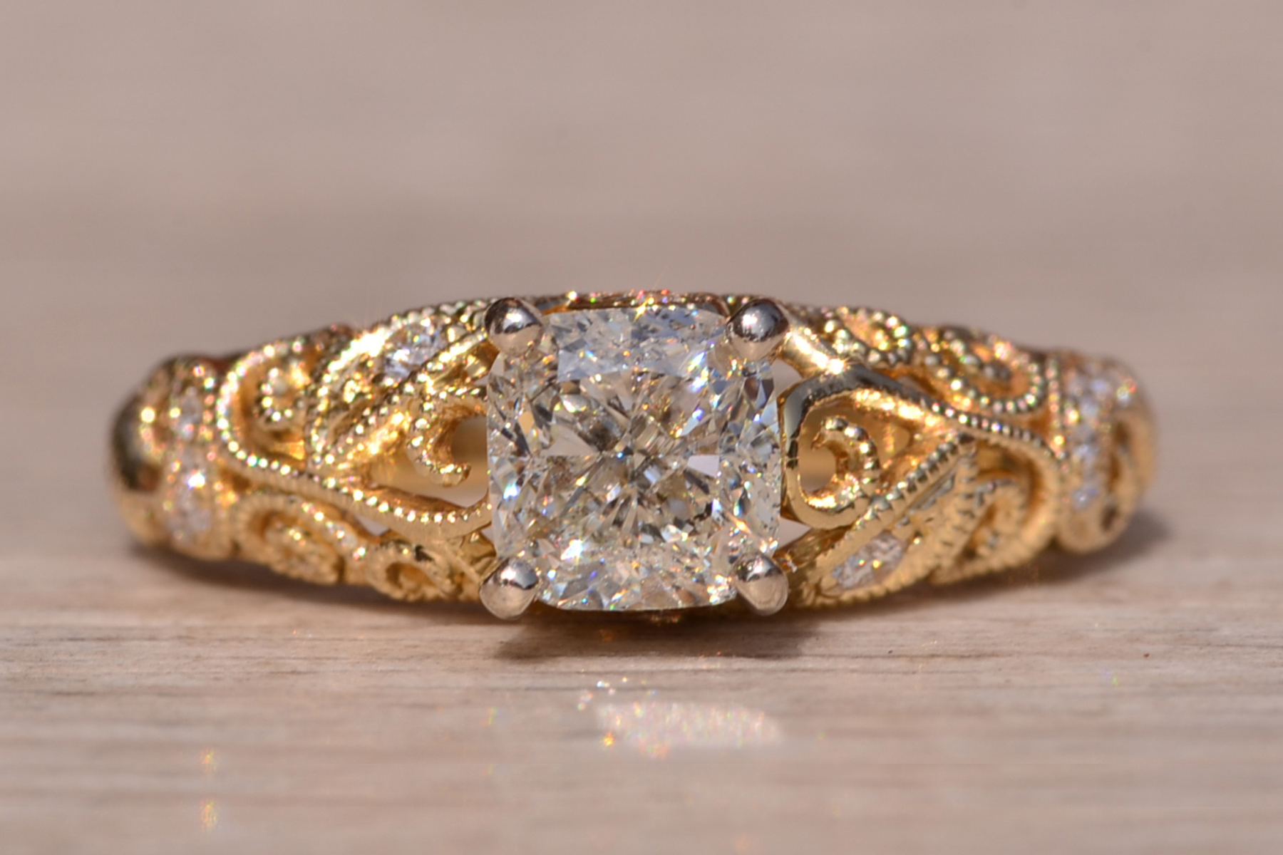 SOLD - The Big Reed Path Duo: Signed Shane and Co Ring set with Cushion Cut Natural Diamond - Image 7