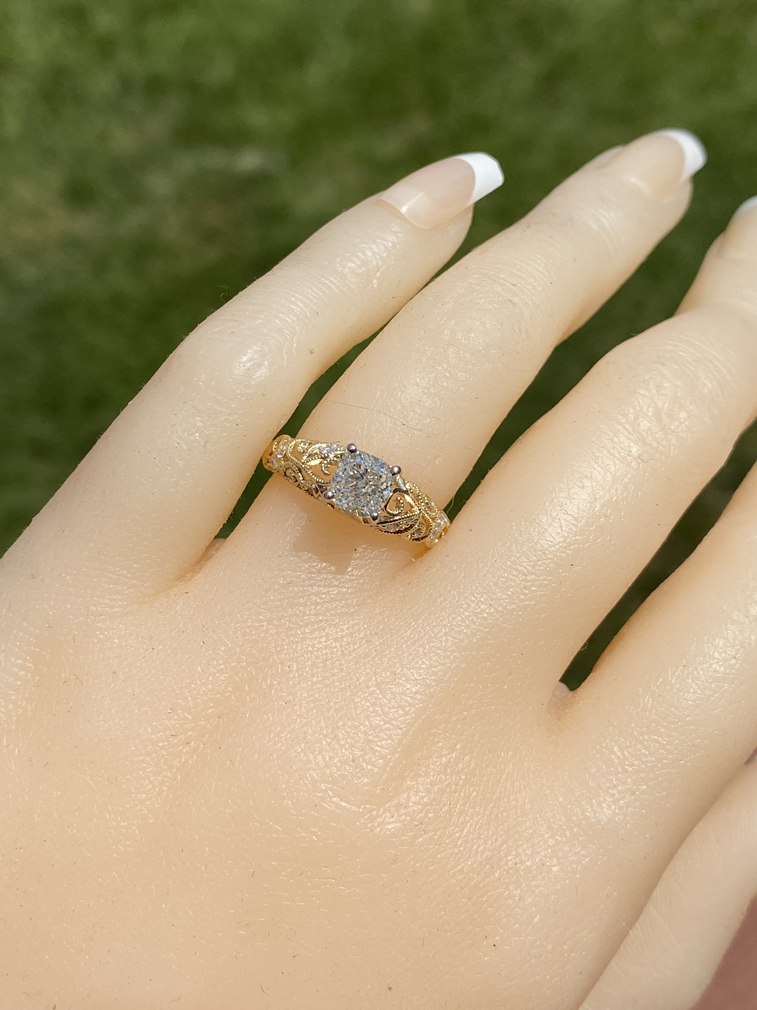 SOLD - The Big Reed Path Duo: Signed Shane and Co Ring set with Cushion Cut Natural Diamond - Image 9