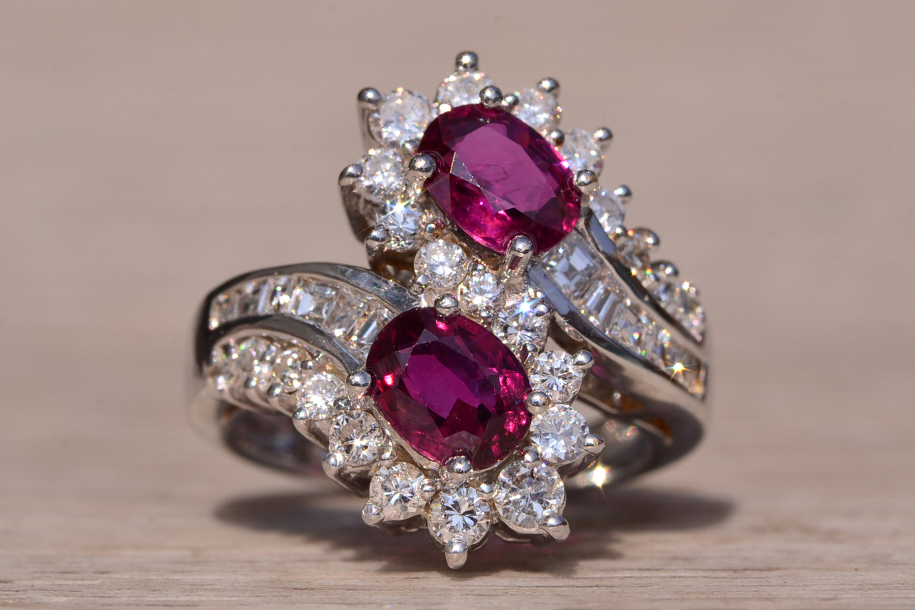 The East Lake Drive: Natural Double Ruby Bypass Ring with Diamonds - Image 2
