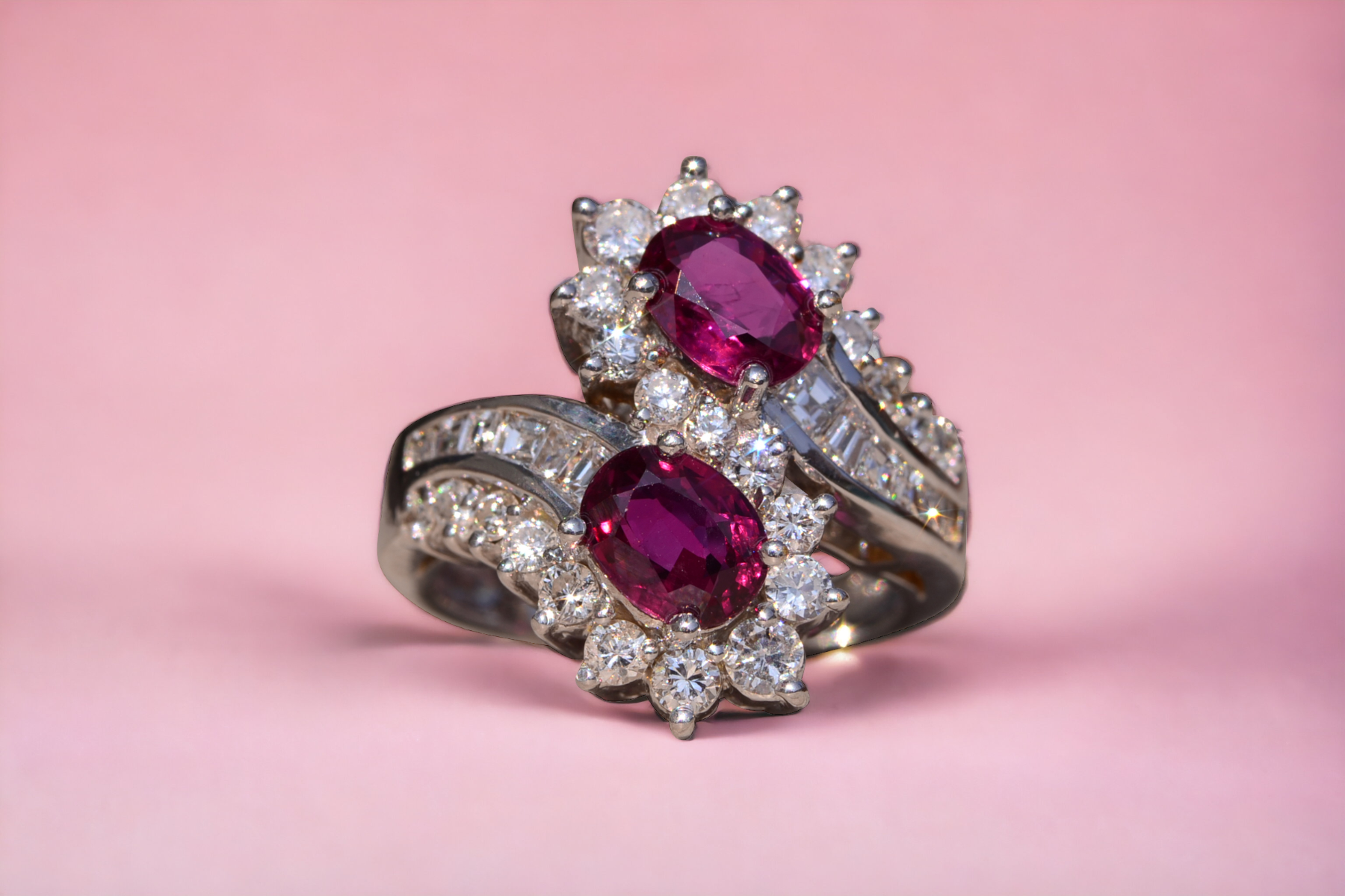 The East Lake Drive: Natural Double Ruby Bypass Ring with Diamonds - Image 11