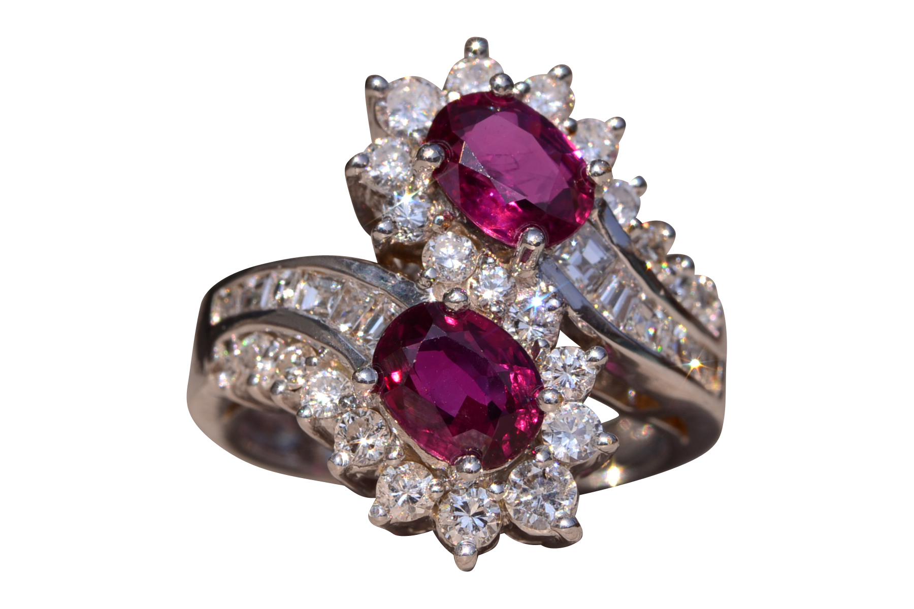 The East Lake Drive: Natural Double Ruby Bypass Ring with Diamonds