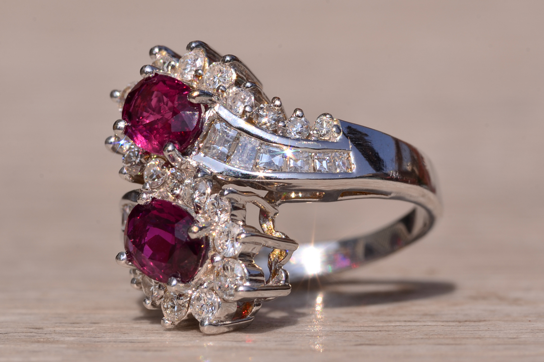 The East Lake Drive: Natural Double Ruby Bypass Ring with Diamonds - Image 3