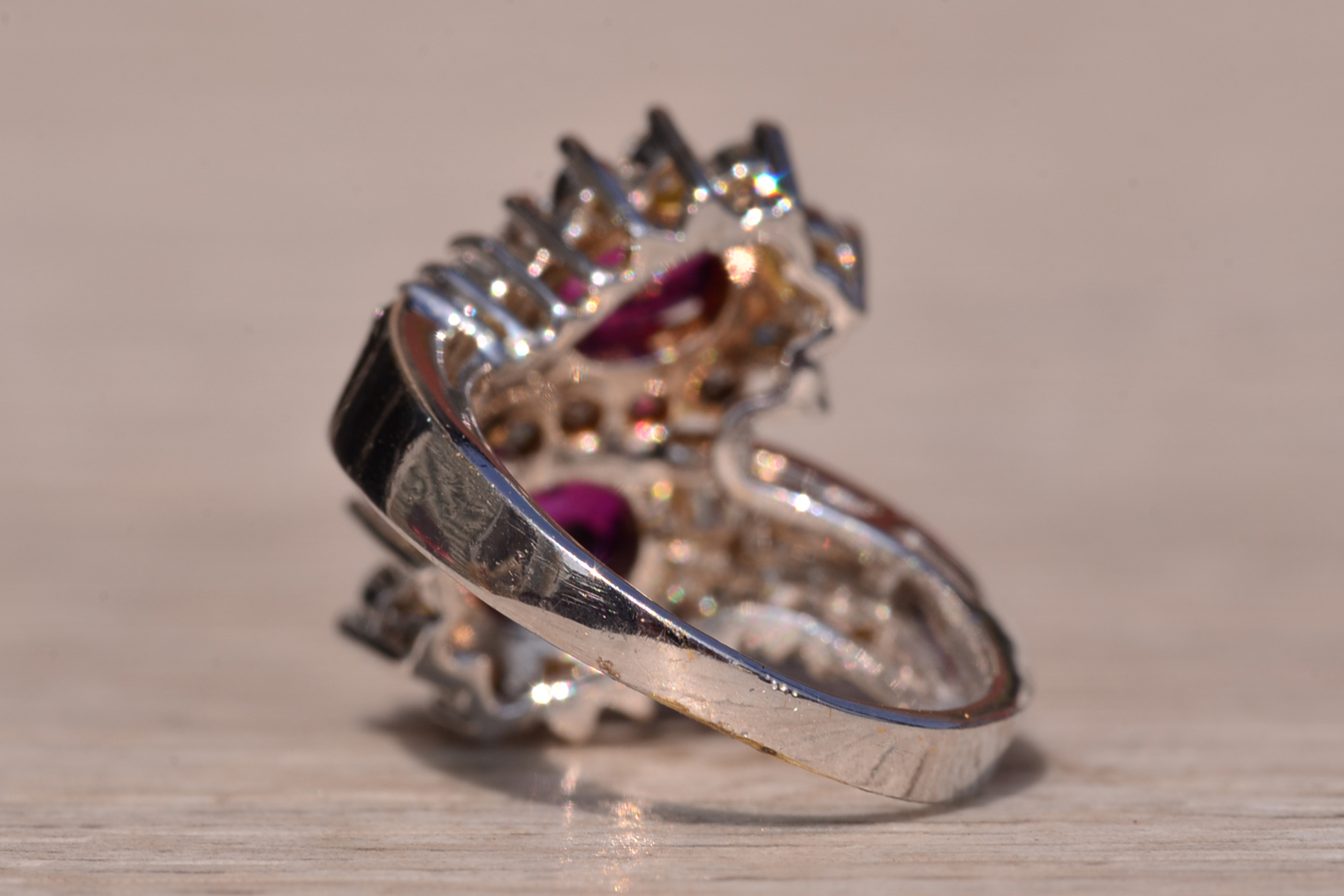 The East Lake Drive: Natural Double Ruby Bypass Ring with Diamonds - Image 4