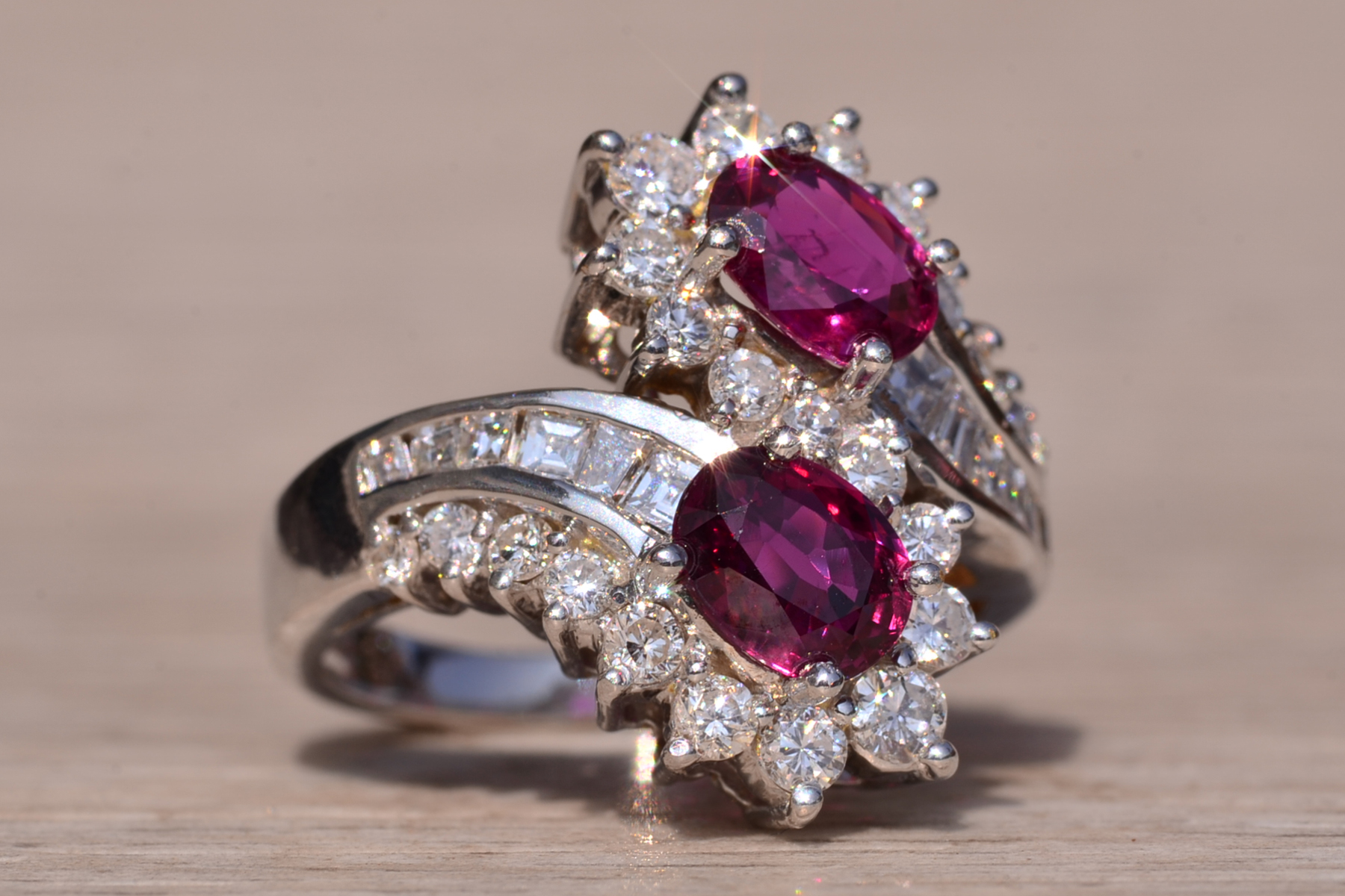 The East Lake Drive: Natural Double Ruby Bypass Ring with Diamonds - Image 6