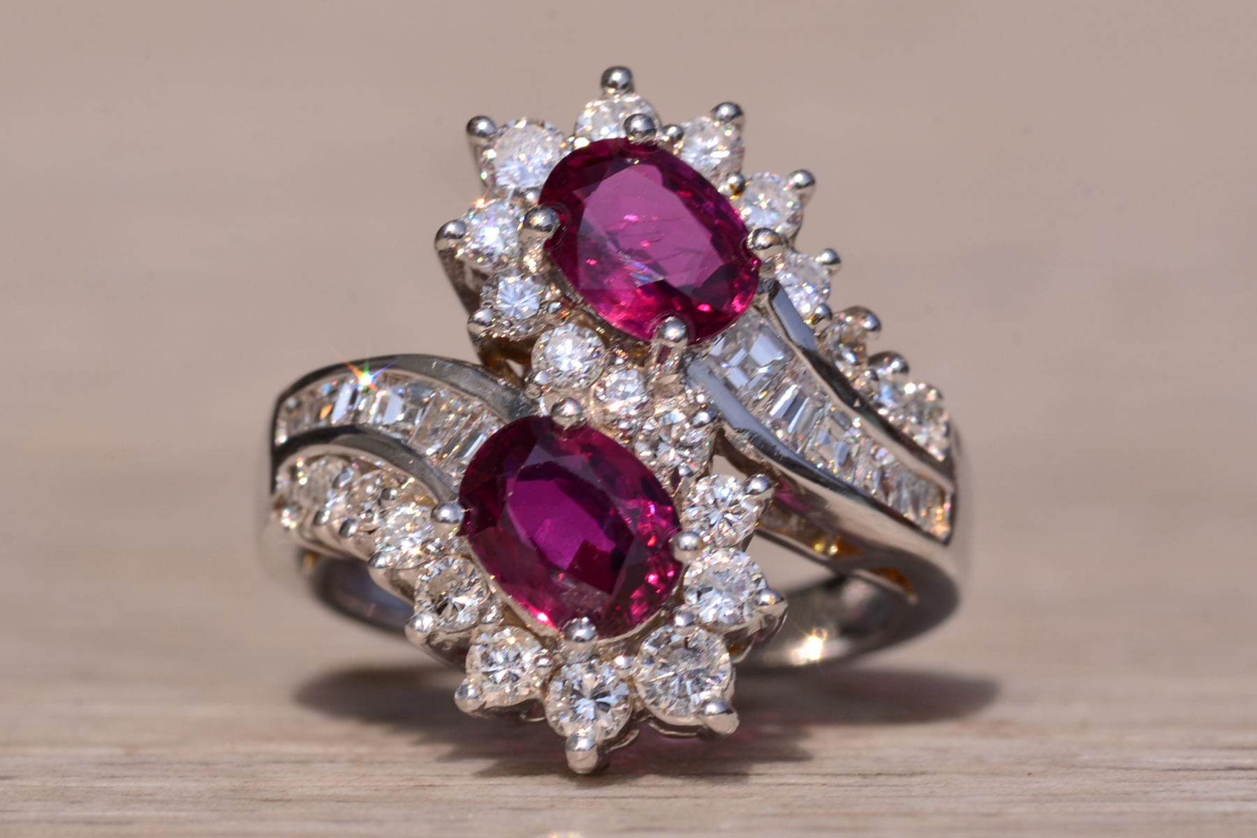 The East Lake Drive: Natural Double Ruby Bypass Ring with Diamonds - Image 7