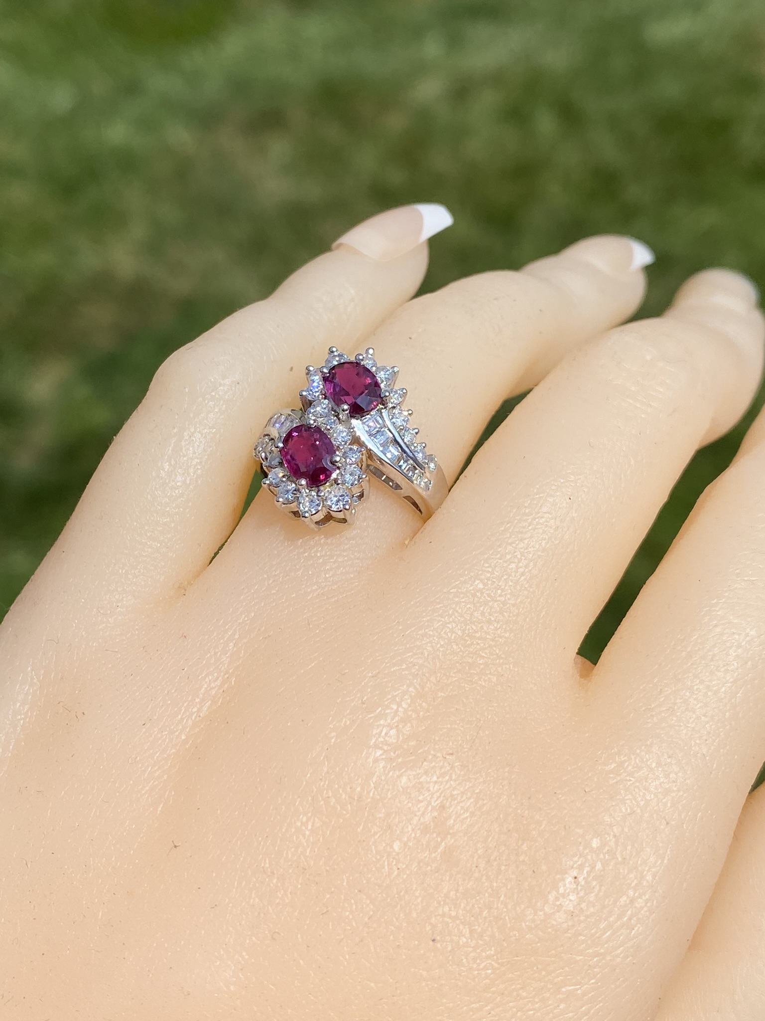 The East Lake Drive: Natural Double Ruby Bypass Ring with Diamonds - Image 9
