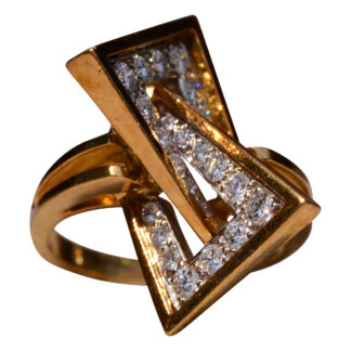 SOLD - The Terry Road:  Mid Century Modern Angular Diamond Ring in Yellow Gold