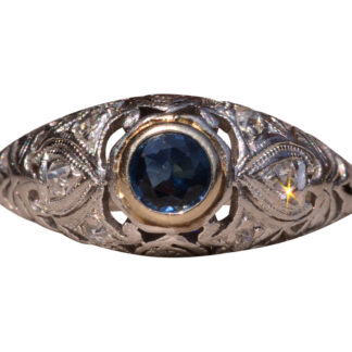The Sound View Road: Antique Filigree Ring set with Sapphire and Diamonds