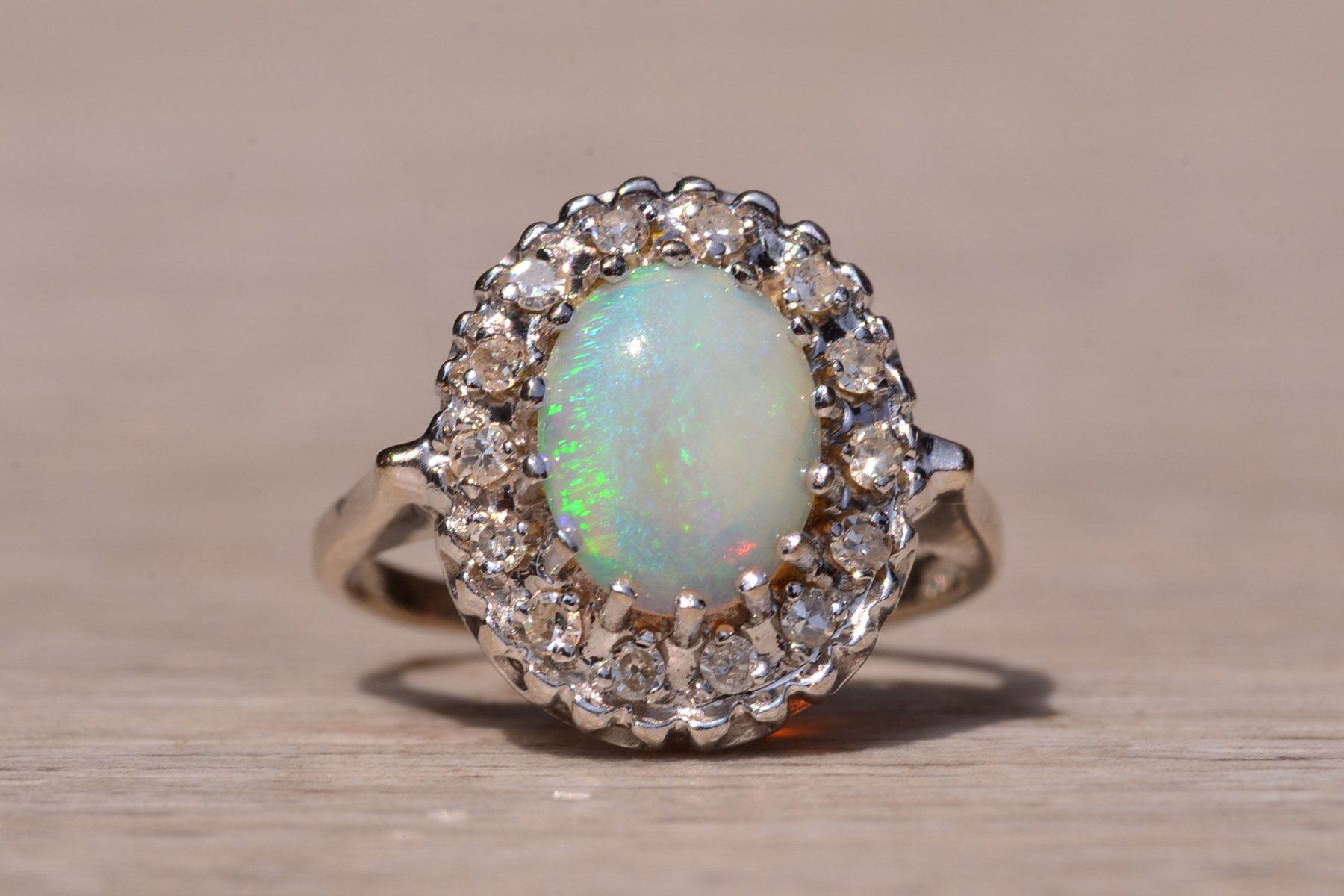 SOLD - The Star Island: Natural Australian Opal Ring set with Diamonds - Image 2