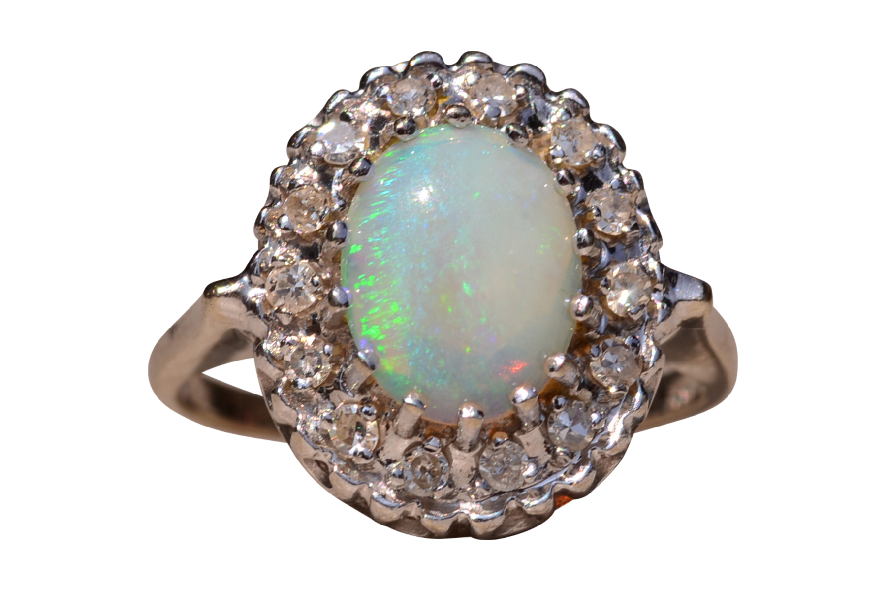SOLD - The Star Island: Natural Australian Opal Ring set with Diamonds