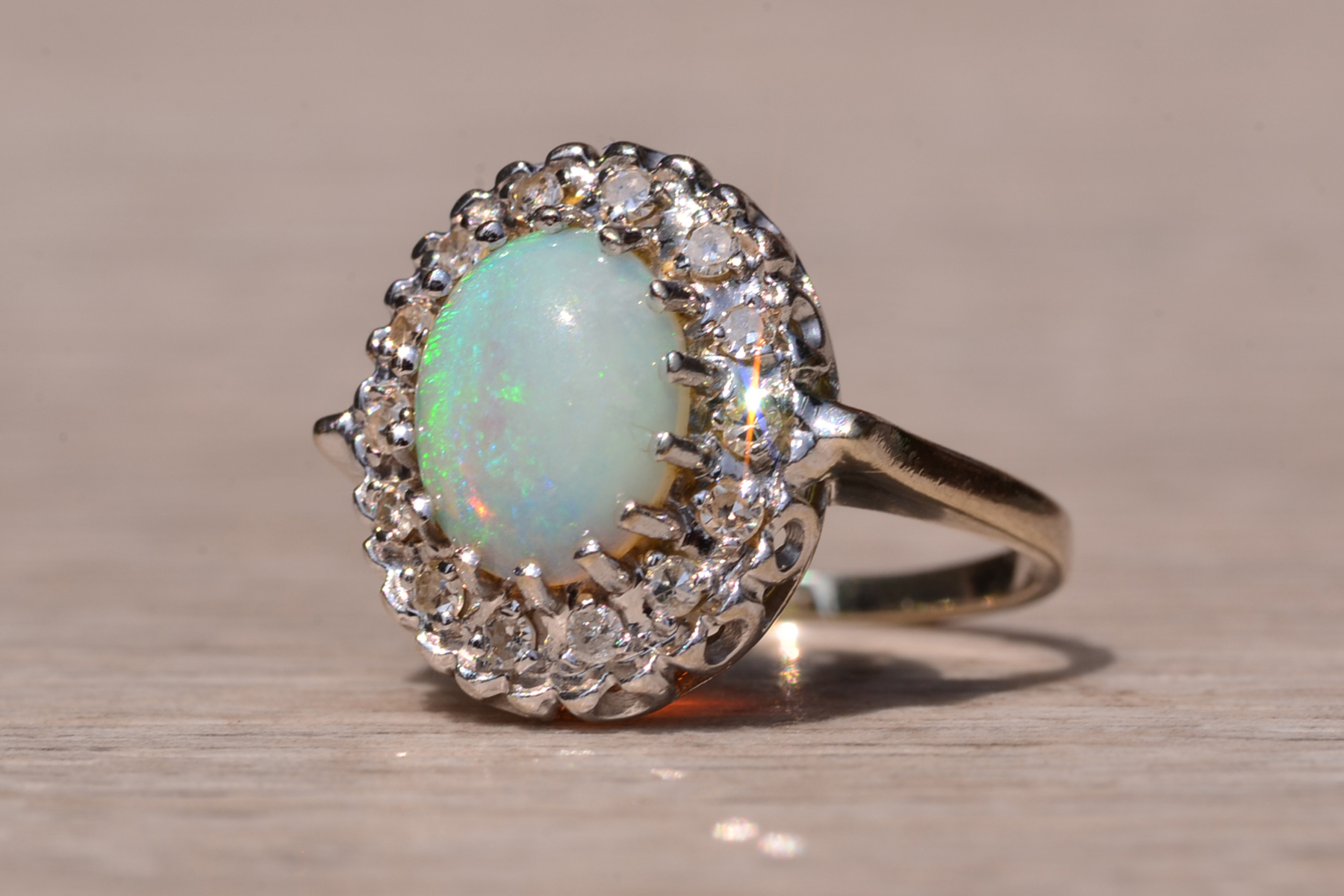 SOLD - The Star Island: Natural Australian Opal Ring set with Diamonds - Image 3