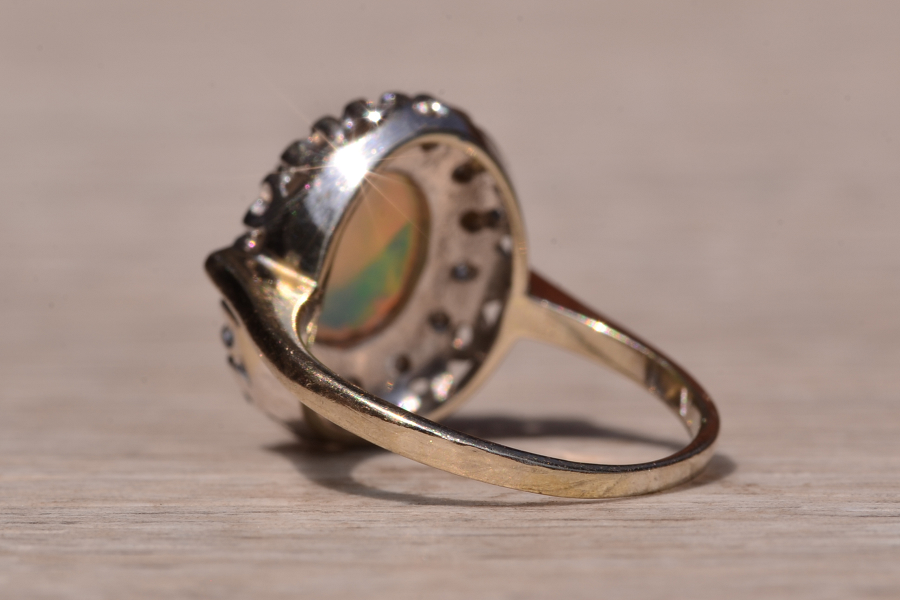SOLD - The Star Island: Natural Australian Opal Ring set with Diamonds - Image 4