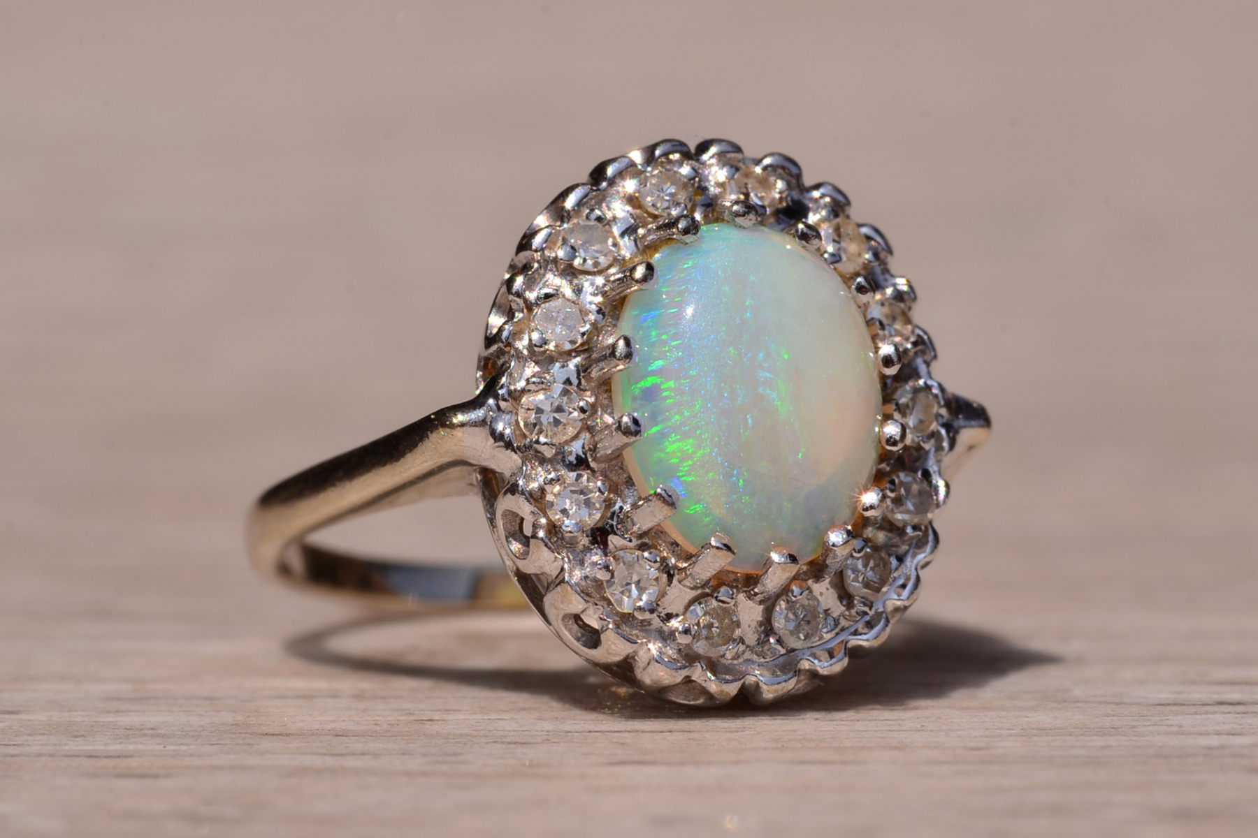 SOLD - The Star Island: Natural Australian Opal Ring set with Diamonds - Image 6