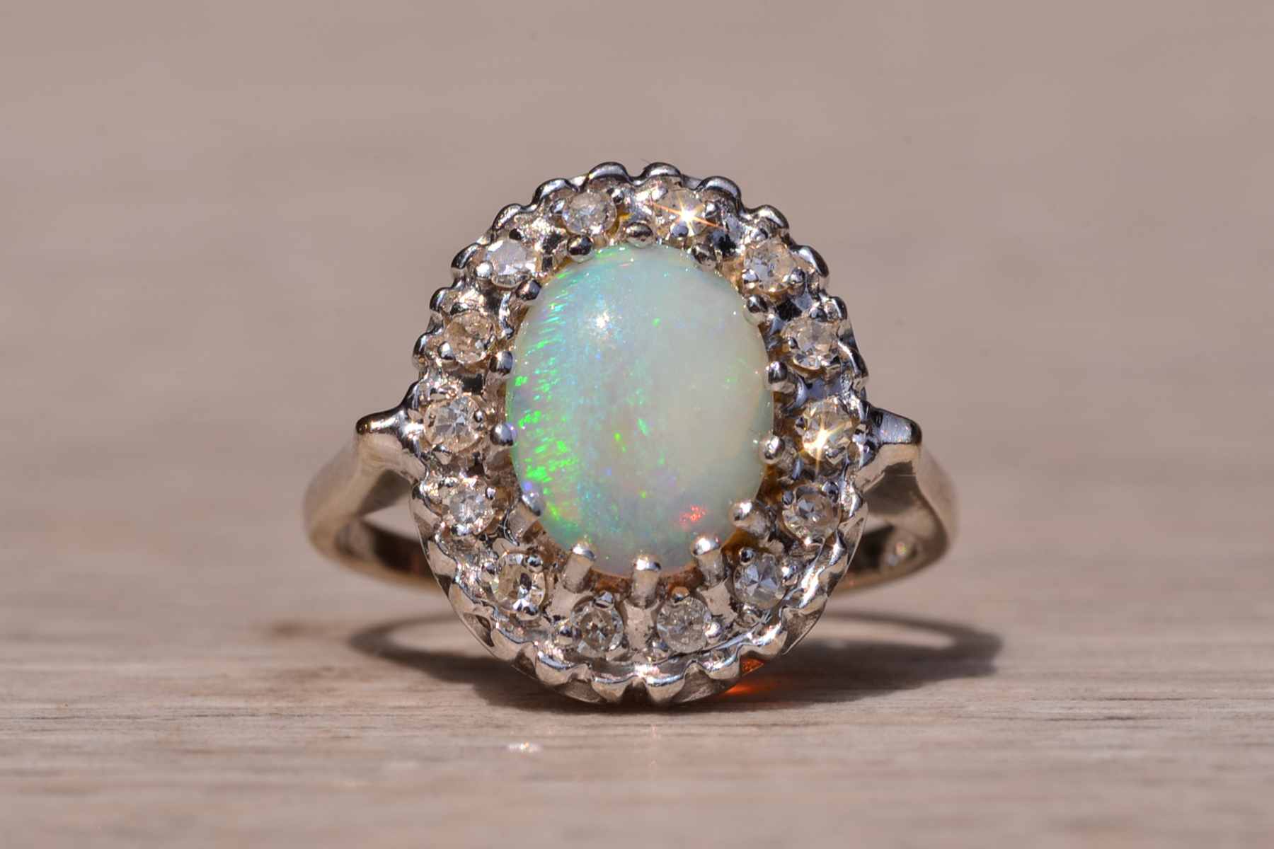 SOLD - The Star Island: Natural Australian Opal Ring set with Diamonds - Image 7