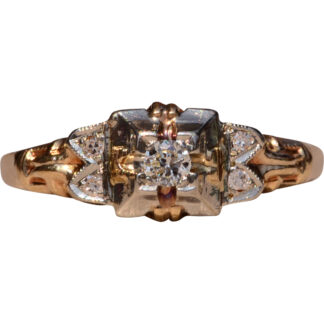 SOLD - The Navy Street: Antique Retro Era Two Tone Engagement Ring with Natural Diamonds