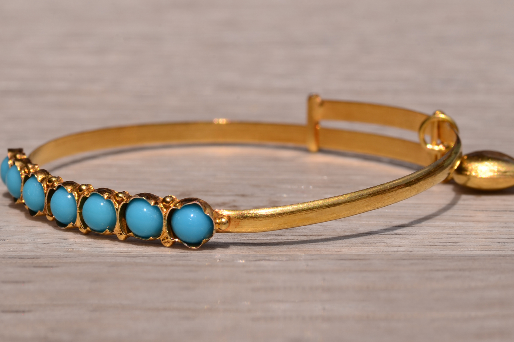 The Thompson Boulevard: Child's Antique High Karat Bangle Bracelet with Turquoise - Image 3