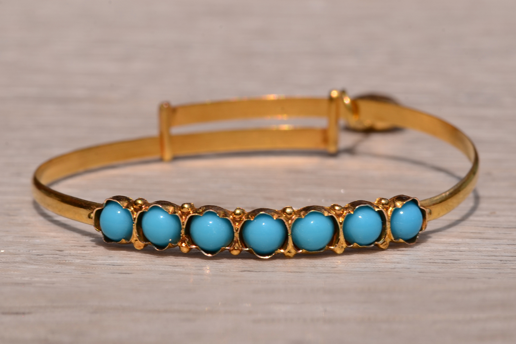 The Thompson Boulevard: Child's Antique High Karat Bangle Bracelet with Turquoise - Image 7