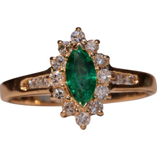 SOLD - The Gates Ave: Navette Emerald Ring with Diamonds