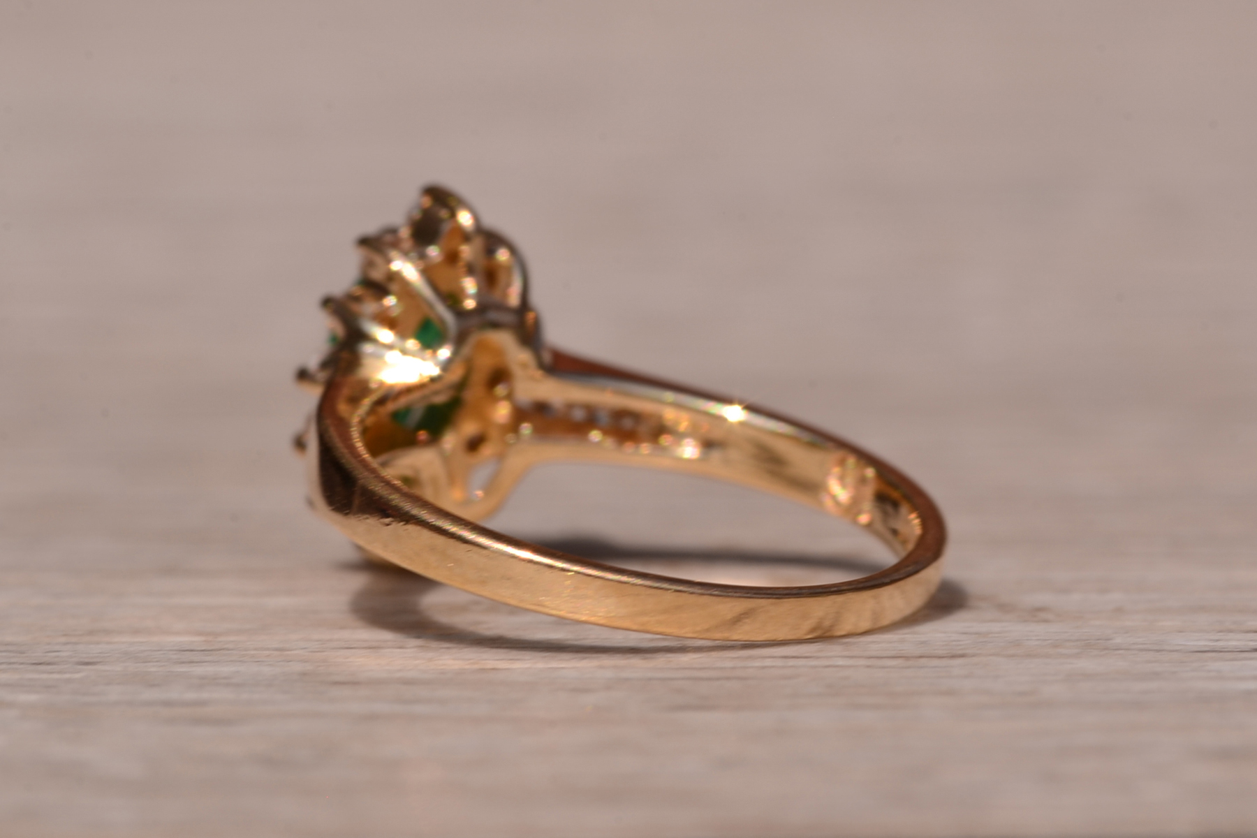 SOLD - The Gates Ave: Navette Emerald Ring with Diamonds - Image 4