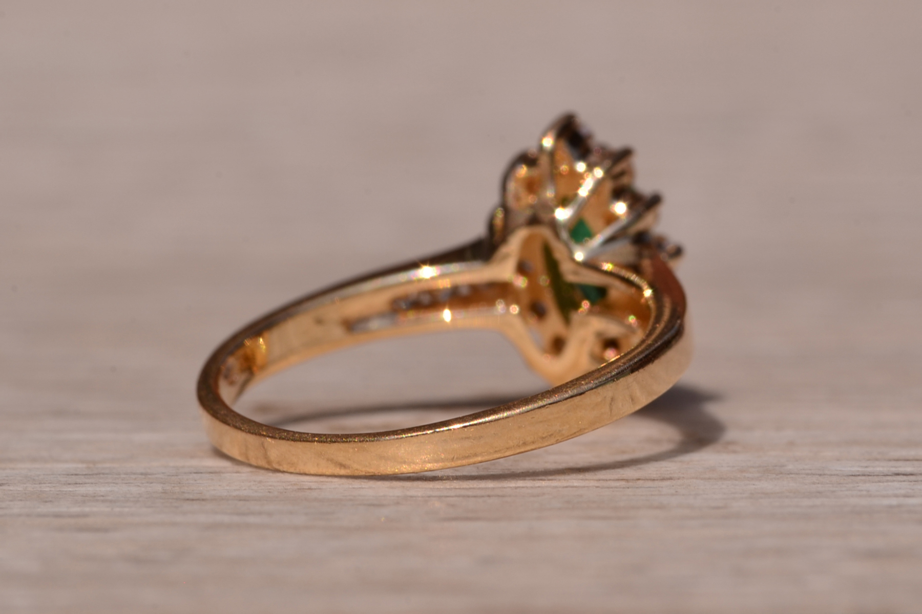 SOLD - The Gates Ave: Navette Emerald Ring with Diamonds - Image 5