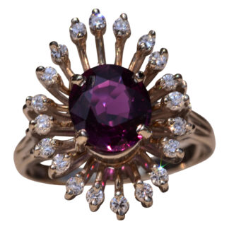 The South Greenwich:  Mid Century Deep Purplish- Red Natural No Heat Ruby and Diamond Ring