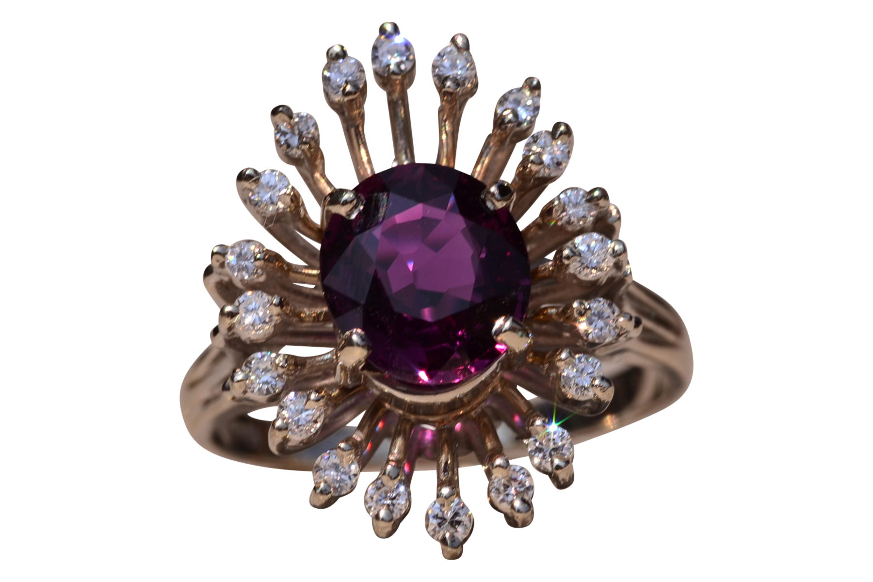 The South Greenwich: Mid Century Deep Purplish- Red Natural No Heat Ruby and Diamond Ring