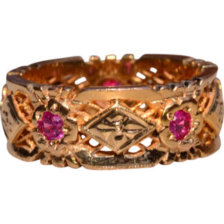 The Mardie:  Ladies 14K Yellow Gold Eternity Band set with Rubies