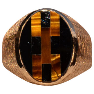 SOLD - The Gilroyd:  Gentlemen's 14K Inlaid Tiger's Eye and Onyx Cocktail Ring